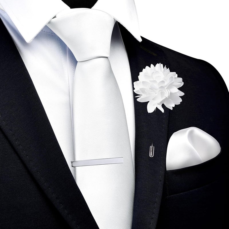 Branduce 3.15"（8cm） Mens Tie and Lapel Pin Solid Necktie Handkerchief Tie Clip Set for Men - Image 2